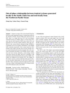 Clim Dyn DOIs00382Out-of-phase relationship between tropical cyclones generated locally in the South China Sea and non-locally from  the Northwest Pacific Ocean