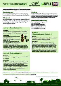 Activity topic: Horticulture  LINKING ENVIRONMENT AND FARMING Inspiration for activities & demonstrations* Demonstrations