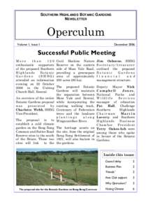 SOUTHERN HIGHLANDS BOTANIC GARDENS NEWSLETTER Operculum Volume 1, Issue 1