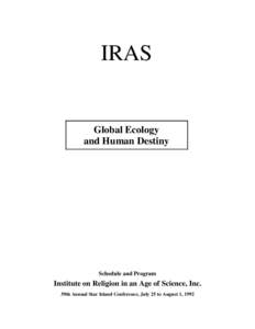 IRAS  Global Ecology and Human Destiny  Schedule and Program