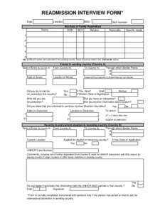 READMISSION INTERVIEW FORM* Date Location  NGO