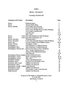 INDEX BRUEN - BULKELEY Genealogy Notebook #08 Surname(s), First Name  Description