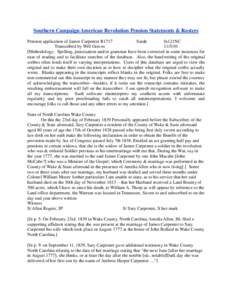 Southern Campaign American Revolution Pension Statements & Rosters Pension application of James Carpenter R1717 Sarah fn121NC Transcribed by Will Graves[removed]