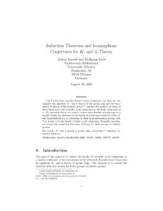 Induction Theorems and Isomorphism Conjectures for K- and L-Theory Arthur Bartels∗and Wolfgang L¨ uck† Fachbereich Mathematik Universit¨at M¨
