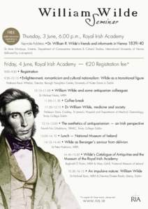 Willia m Seminar  Wilde FREE public lecture but registration is