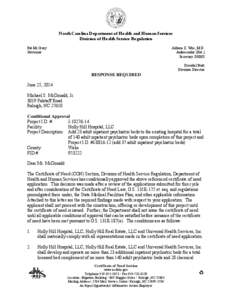NC DHSR CON: Decision for Holly Hill Hospital