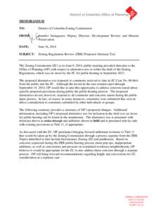 District of Columbia Office of Planning MEMORANDUM TO: District of Columbia Zoning Commission