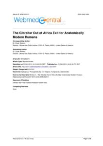 Article ID: WMC002311  ISSNThe Gibraltar Out of Africa Exit for Anatomically Modern Humans
