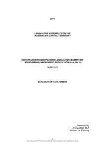 2011  LEGISLATIVE ASSEMBLY FOR THE AUSTRALIAN CAPITAL TERRITORY  CONSTRUCTION OCCUPATIONS LEGISLATION (EXEMPTION