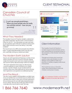 CLIENT TESTIMONIAL  Solutions for an online world. Canadian Council of Churches
