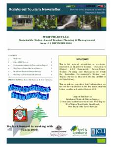 MTSRF PROJECT 4.9.2: Sustainable Nature-based Tourism: Planning & Management Issue # 2 DECEMBER 2008 CONTENTS 