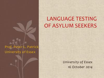 Language Testing of Asylum Seekers - Essex Oct2014