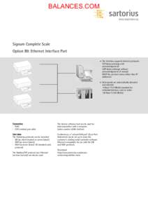 BALANCES.COM  Signum Complete Scale Option B9: Ethernet Interface Port • The interface supports Internet protocols: TCP (data exchange with