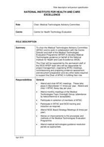 Role description and person specification  NATIONAL INSTITUTE FOR HEALTH AND CARE EXCELLENCE  Role