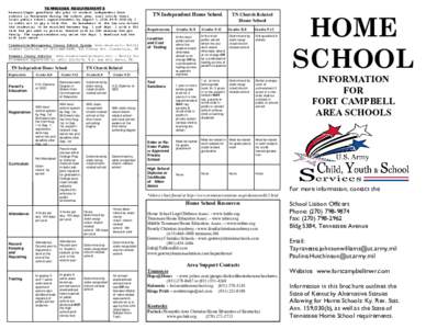 TENNESSEE REQUIREMENTS Parents/legal guardians who plan to conduct independent home schools in Tennessee during the school year, must notify their local public school superintendent by August 1,(TCA[removed]b) 1 in ord
