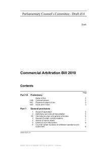 Parliamentary Counsel’s Committee - Draft d14 Draft Commercial Arbitration Bill[removed]Contents