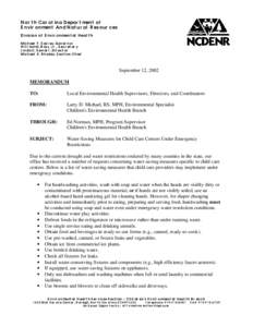 North Carolina Department of Environment And Natural Resources Division of Environmental Health Michael F. Easley, Governor William G. Ross, Jr., Secretary Linda C. Sewall, Director