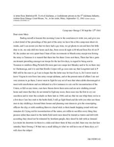 A letter from JEREMIAH M. TATE of Alabama, a Confederate private in the 5th Alabama Infantry, written from Orange Court House, Va., to his sister, Mary, September 12, 1863 (Gilder Lehrman Collection, GLC02082.42) Camp ne