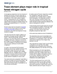 Trace element plays major role in tropical forest nitrogen cycle