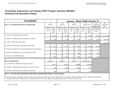 CALIFORNIA DEPARTMENT OF SOCIAL SERVICES DATA SYSTEMS AND SURVEY DESIGN BUREAU STATE OF CALIFORNIA - HEALTH AND HUMAN SERVICES AGENCY  Food Stamp Employment and Training (FSET) Program Quarterly ABAWDs