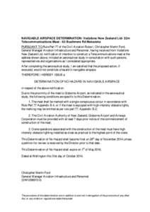 Navigable Airspace Determination - Vodafone NZ Ltd - 32m Telecommunications Mast - 63 Bushmere Rd, Makaraka