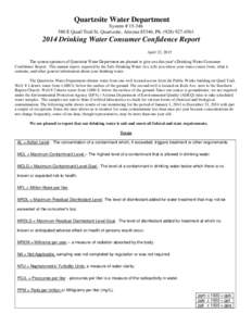 Quartzsite Water Department System # E Quail Trail St. Quartzsite, Arizona 85346, Ph2014 Drinking Water Consumer Confidence Report April 22, 2015