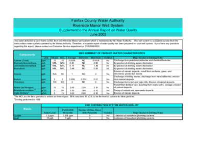 Fairfax County Water Authority Riverside Manor Well System Supplement to the Annual Report on Water Quality June 2002 The water delivered to your home comes from the Riverside Manor well system which is maintained by the