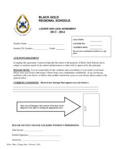 BLACK GOLD REGIONAL SCHOOLS LOCKER AND LOCK AGREEMENT[removed]LOCATION: