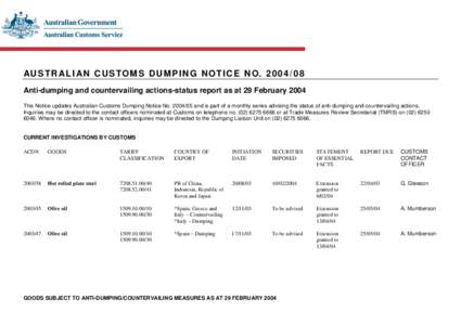 Australian Customs Dumping Notice[removed]