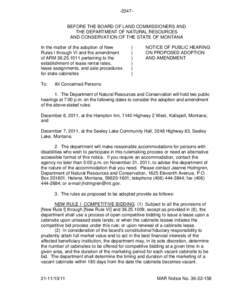 -BEFORE THE BOARD OF LAND COMMISSIONERS AND THE DEPARTMENT OF NATURAL RESOURCES AND CONSERVATION OF THE STATE OF MONTANA In the matter of the adoption of New