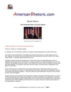 AmericanRhetoric.com Barack Obama Third Presidential State of the Union Address Delivered 24 January 2012, Washington, D.C.