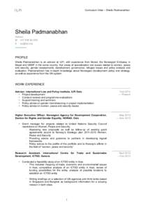 Curriculum Vitae – Sheila Padmanabhan  Sheila Padmanabhan Advisor M +[removed]E [removed]