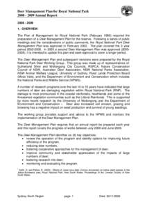 Deer Management Plan for Royal National Park[removed]Annual Report