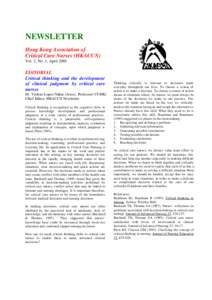 NEWSLETTER Hong Kong Association of Critical Care Nurses (HKACCN) Vol. 3, No. 1, April[removed]EDITORIAL