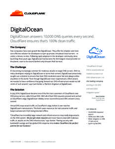 DigitalOcean DigitalOcean answers 10,000 DNS queries every second. CloudFlare ensures that’s 100% clean traffic. The Company Few companies have seen growth like DigitalOcean. They offer the simplest and most cost effec