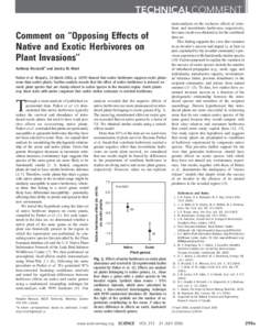 TECHNICAL COMMENT Comment on ‘‘Opposing Effects of Native and Exotic Herbivores on Plant Invasions’’ Anthony Ricciardi* and Jessica M. Ward Parker et al. (Reports, 10 March 2006, p[removed]showed that native herbi