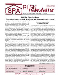 RISK newsletter Volume 27, Number 2 Second Quarter 2007