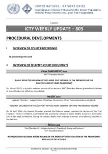 ICTY WEEKLY UPDATE – 803