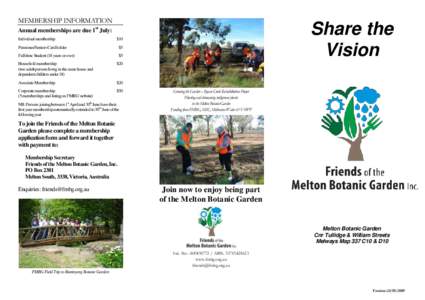 MEMBERSHIP INFORMATION  Share the Vision  Annual memberships are due 1st July: