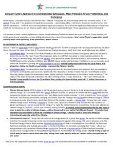 Donald Trump’s Approach to Environmental Safeguards: More Pollution, Fewer Protections, and No Science Earlier today – just three months from Election Day – Donald Trump gave his first campaign speech on economic p