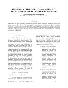 THE SUPPLY CHAIN AND ITS MANAGEMENT: SHOULD WE BE THINKING LOOPS AND LINES? Elaine S. Potoker, Maine Maritime Academy Rachael Soucie, Taylor Research and Consulting Group, Inc.  ABSTRACT
