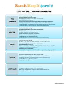 LEVELS OF EKS COALITION PARTNERSHIP - Attend monthly coalition meetings - Recruit volunteers for your site and/or others FULL PARTNER