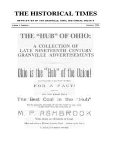 THE HISTORICAL TIMES NEWSLETTER OF THE GRANVILLE, OHIO, HISTORICAL SOCIETY Volume X Number 3 Summer: 1996