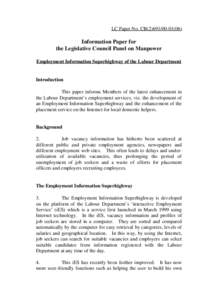 LC Paper No. CB[removed])  Information Paper for the Legislative Council Panel on Manpower Employment Information Superhighway of the Labour Department