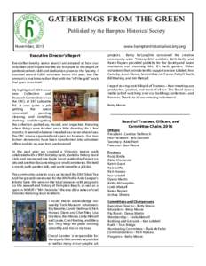 GATHERINGS FROM THE GREEN Published by the Hampton Historical Society November, 2015 www.hamptonhistoricalsociety.org