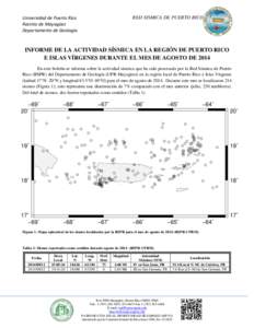 RED SISMICA DE PUERTO RICO  Universidad de Puerto Rico Recinto de Mayagüez Departamento de Geología