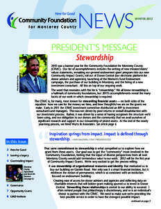 NEWS  WINTER 2012 PRESIDENT’S MESSAGE Stewardship