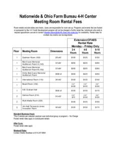 Nationwide & Ohio Farm Bureau 4-H Center Meeting Room Rental Fees Room rentals include tables and chairs. Users are responsible for room set-up. Programs and events that are hosted or sponsored by the 4-H Youth Developme