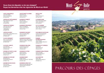 Vous rêvez de déguster un de ces cépages? Soyez les bienvenus chez les vignerons de Mont-sur-Rolle! CAVE LA MUSCADELLE Jean-Daniel Gallay Chemin des Esserts 2