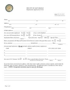 THE CITY OF EAST ORANGE Employment Application Form SS # ***-**-**** (to be provided at interview)